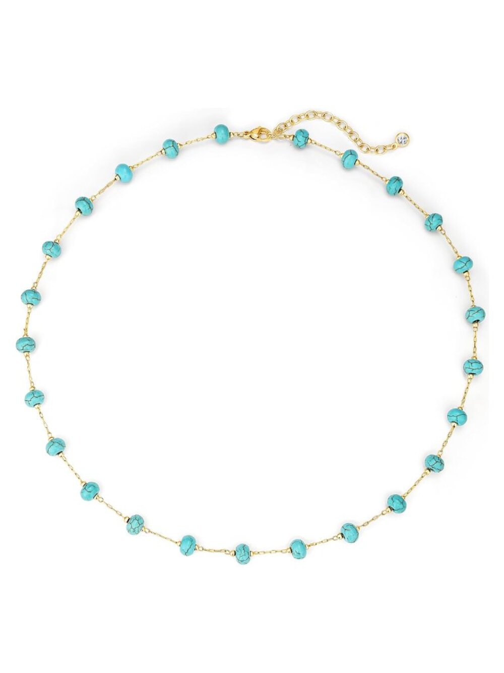 Turquoise Beaded Choker Necklace 14K Gold Plated Brass Chain